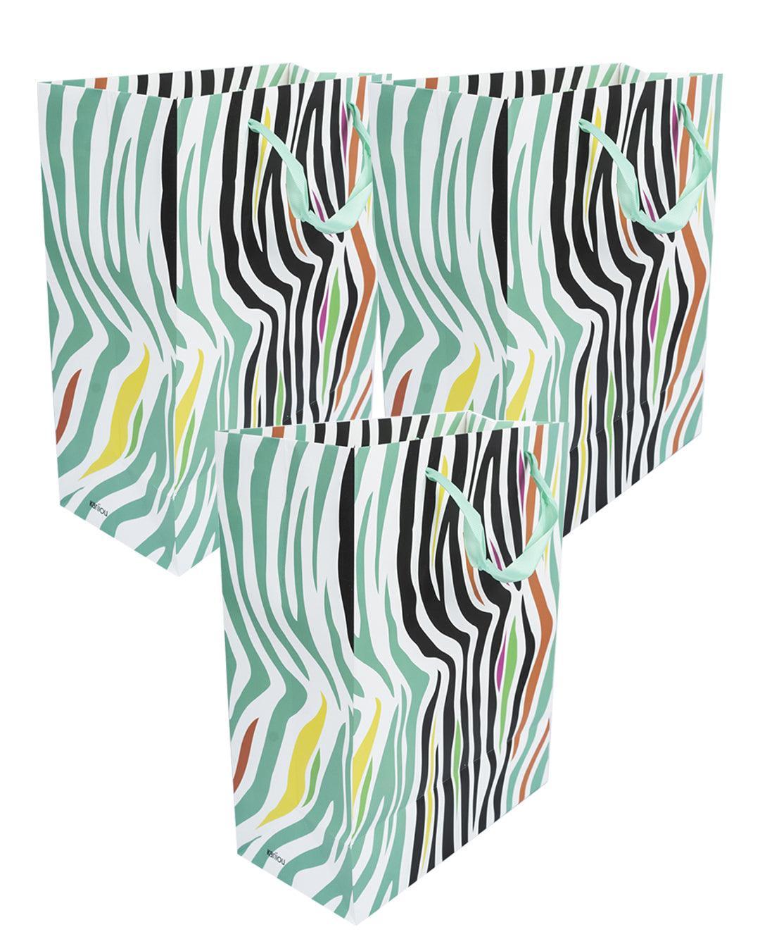 Gift Bag, Zebra Print, Paper Bag, Medium, Multicolor, Paper, Set of 3 - MARKET 99