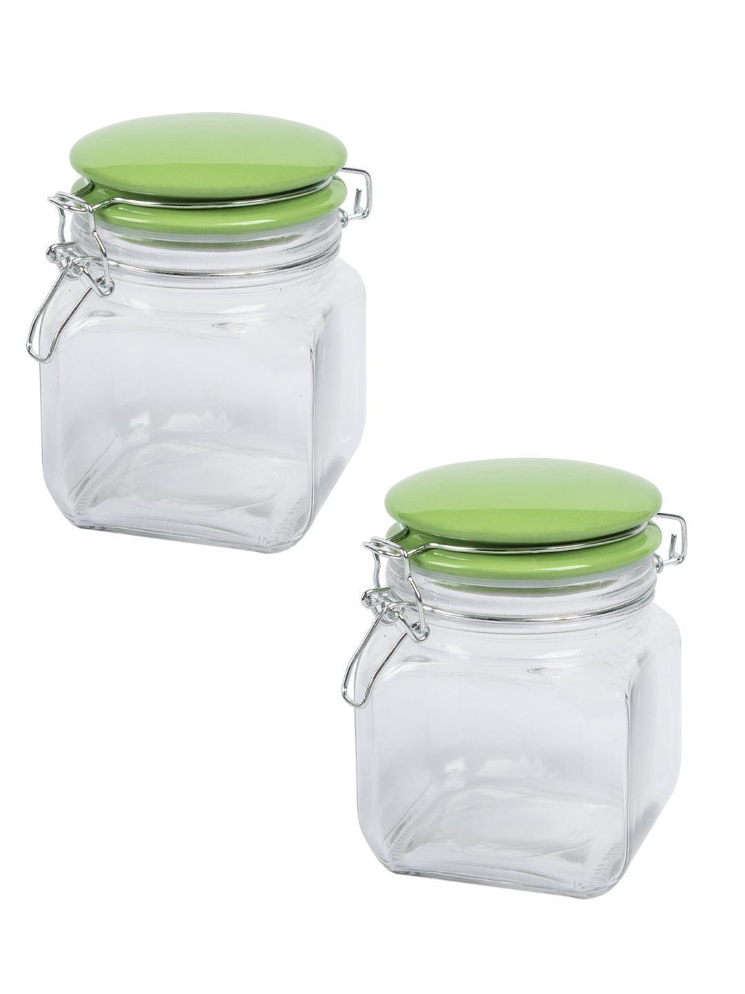 Glass Jar With Green Ceramic Lid Pack Of 2 Pcs - (Each 700 Ml) - MARKET 99