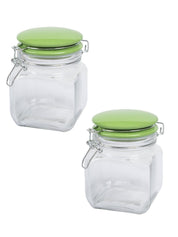 Glass Jar With Green Ceramic Lid Pack Of 2 Pcs - (Each 700 Ml) - MARKET 99