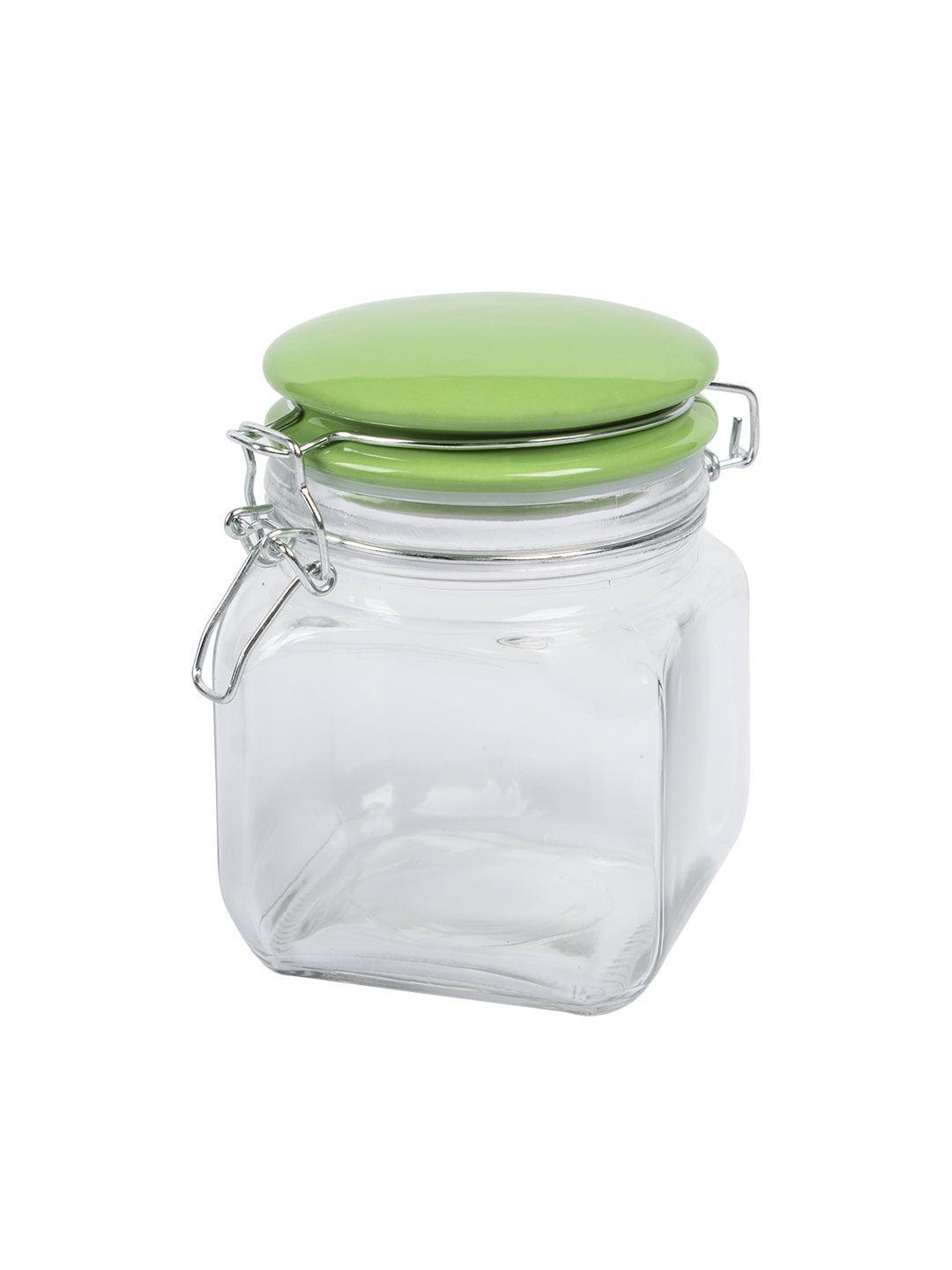 Glass Jar With Green Ceramic Lid Pack Of 2 Pcs - (Each 700 Ml) - MARKET 99