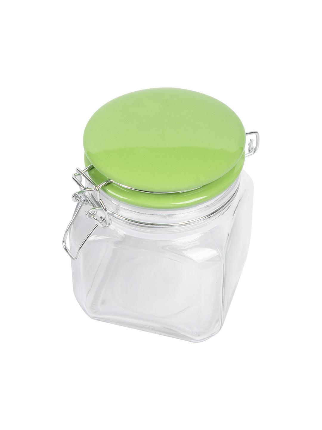 Glass Jar With Green Ceramic Lid Pack Of 2 Pcs - (Each 700 Ml) - MARKET 99