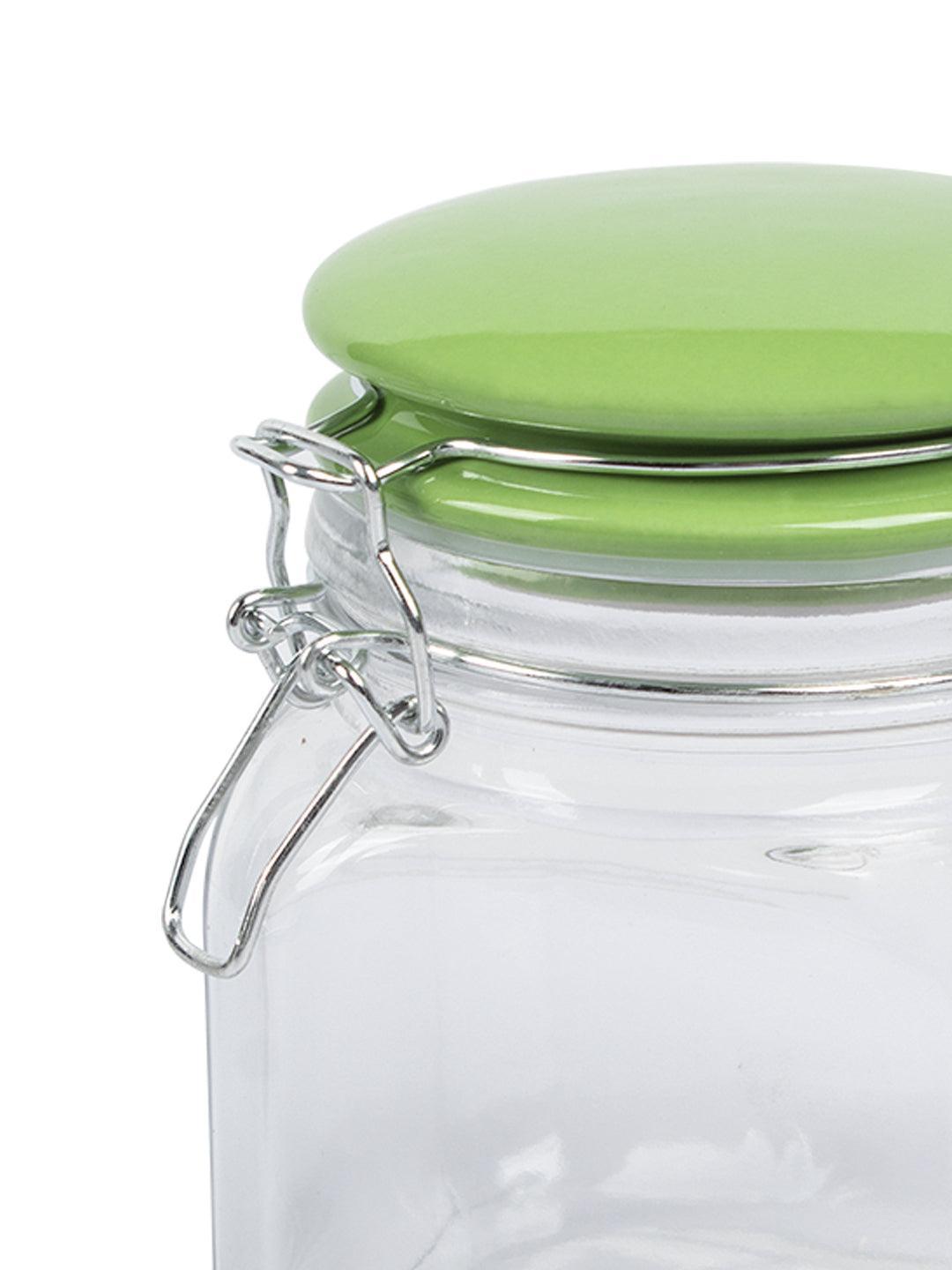 Glass Jar With Green Ceramic Lid Pack Of 2 Pcs - (Each 700 Ml) - MARKET 99