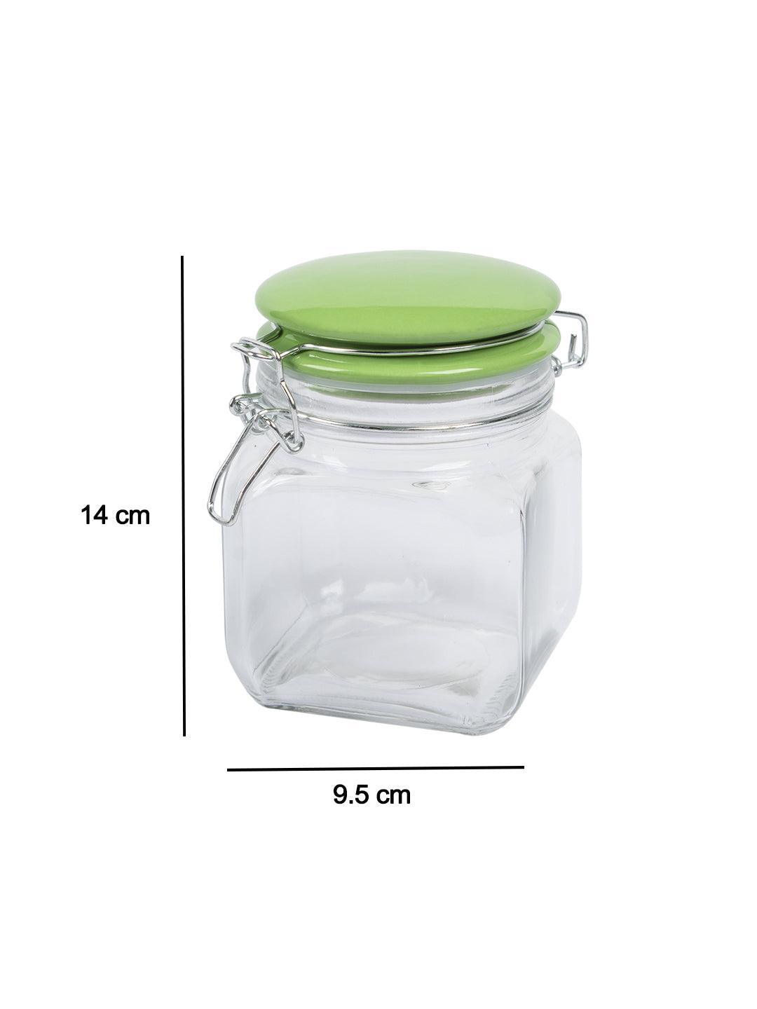 Glass Jar With Green Ceramic Lid Pack Of 2 Pcs - (Each 700 Ml) - MARKET 99