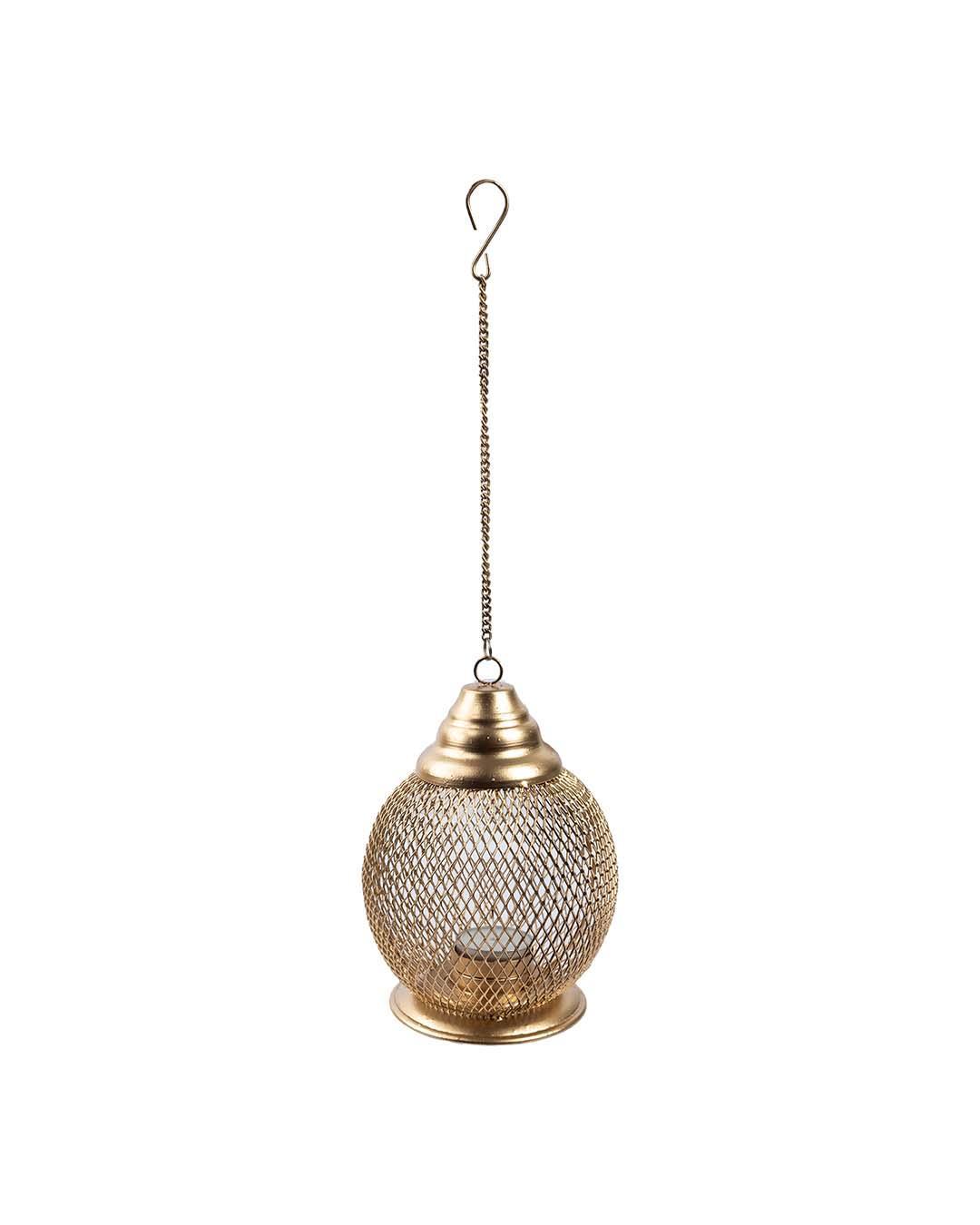 Hanging T-Light Holder, Diwali Décor, Gold, Iron - MARKET 99