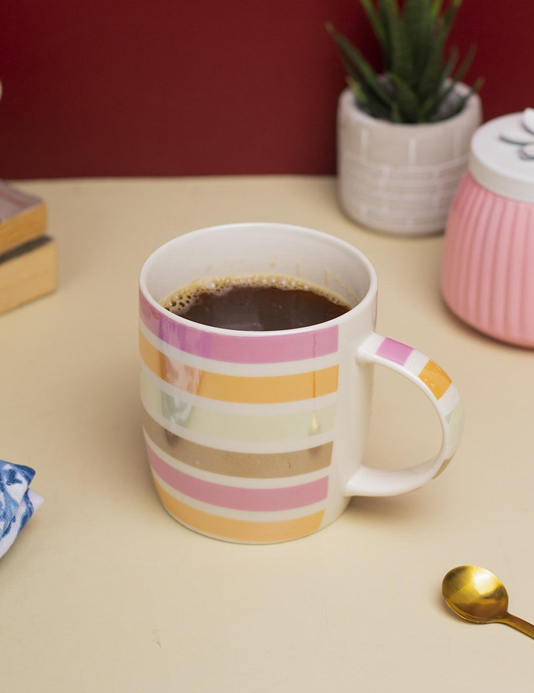 Horizontal Stripes Ceramic Coffee Mug - 350mL, Multi - MARKET 99
