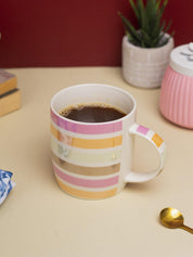 Horizontal Stripes Ceramic Coffee Mug - 350mL, Multi - MARKET 99