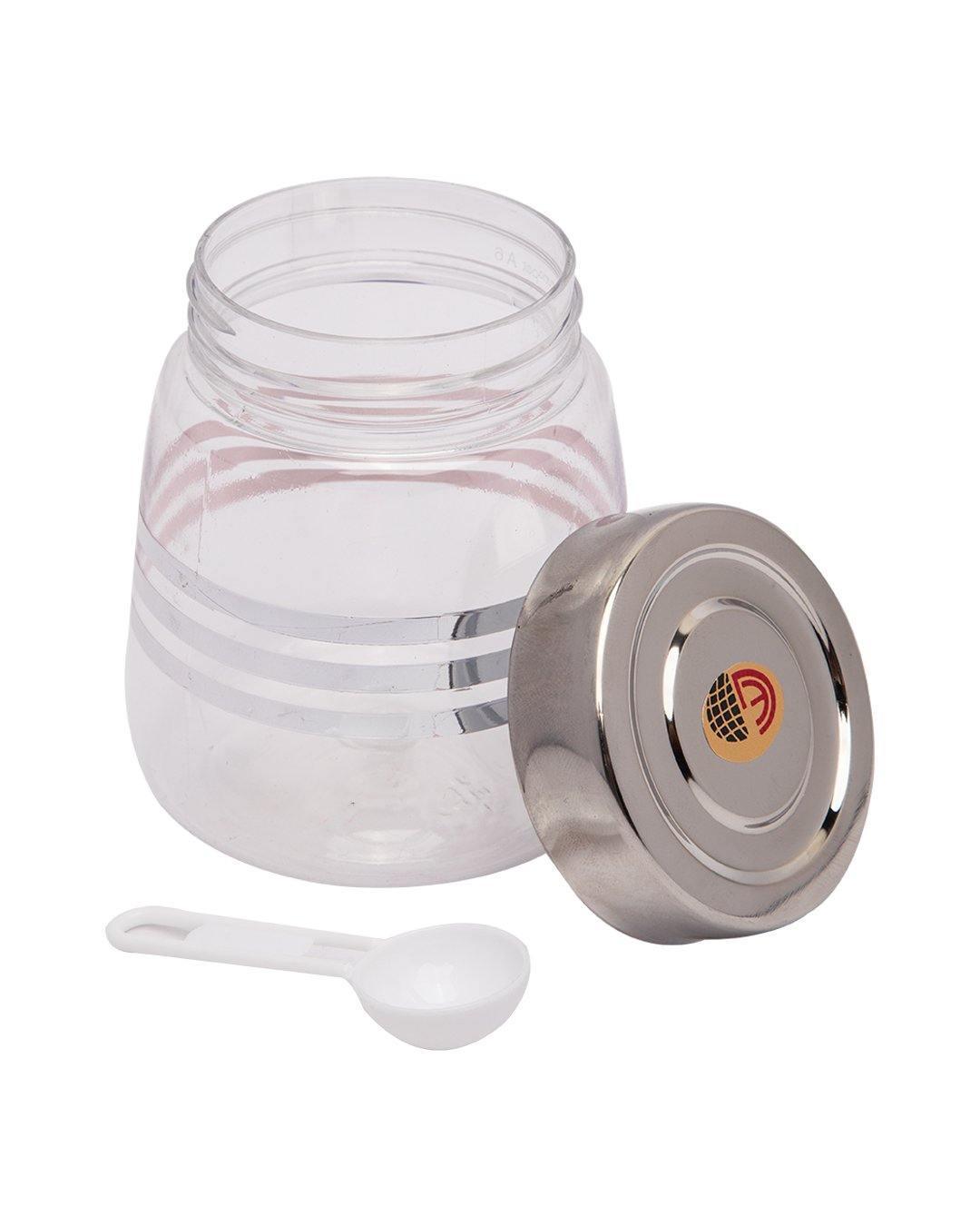 Jar, with Steel Cap, Transparent & Silver, Plastic, Set of 3, 200 mL - MARKET 99