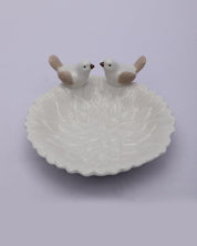 Jewellery Holder Tray, Crafted Bird, for Dressing Table, Ring Dash, Round, White, Ceramic - MARKET 99