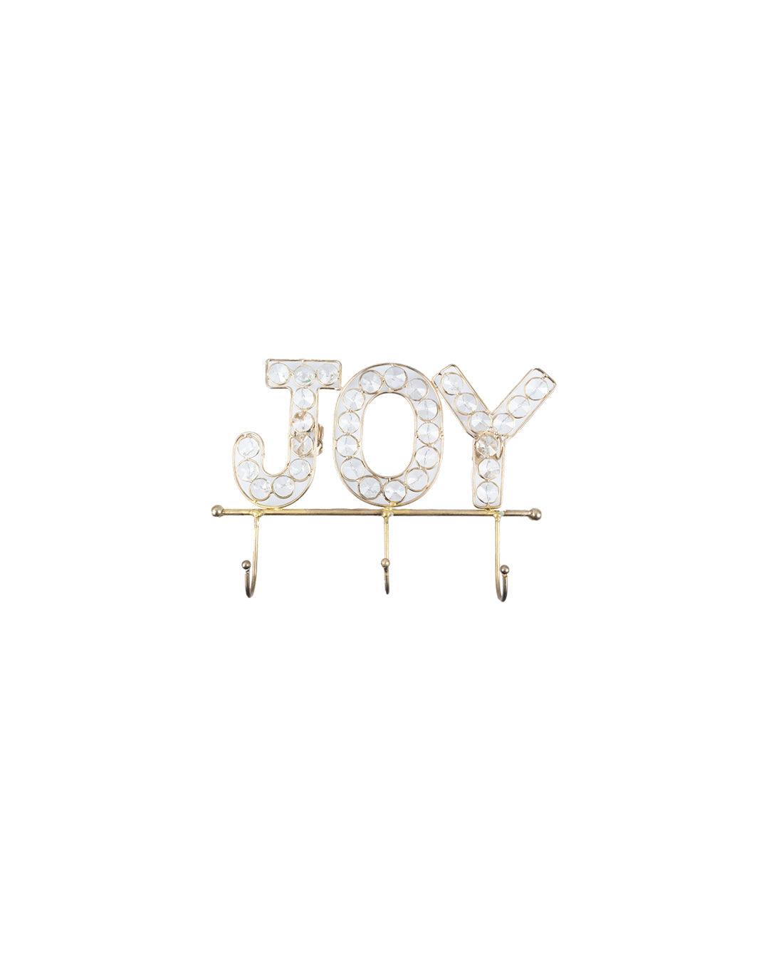 "JOY Sign" Silver Crystal Decor Wall Mounted Hook, 4 Hooks, Golden, Iron