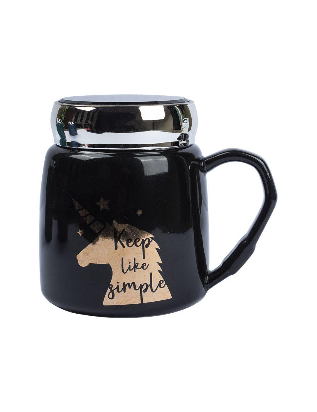 'Keep Like Simple' Coffee Mug With Lid - Black, 360Ml - MARKET 99