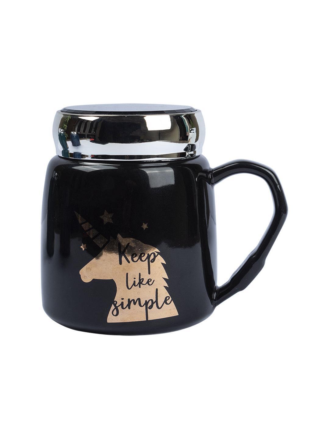 'Keep Like Simple' Coffee Mug With Lid - Black, 360Ml - MARKET 99