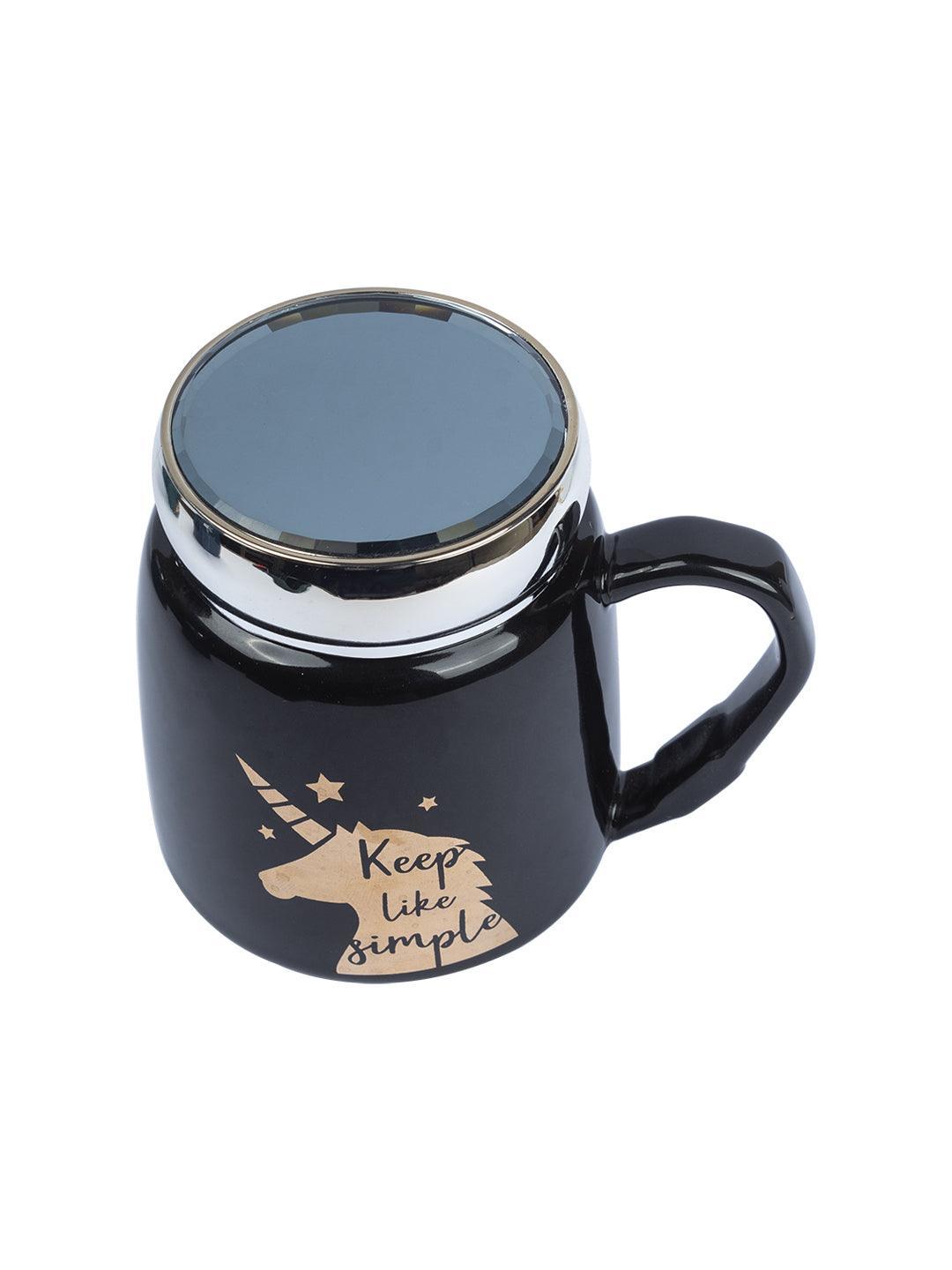 'Keep Like Simple' Coffee Mug With Lid - Black, 360Ml - MARKET 99
