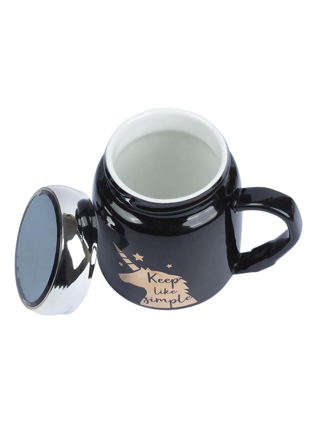 'Keep Like Simple' Coffee Mug With Lid - Black, 360Ml - MARKET 99