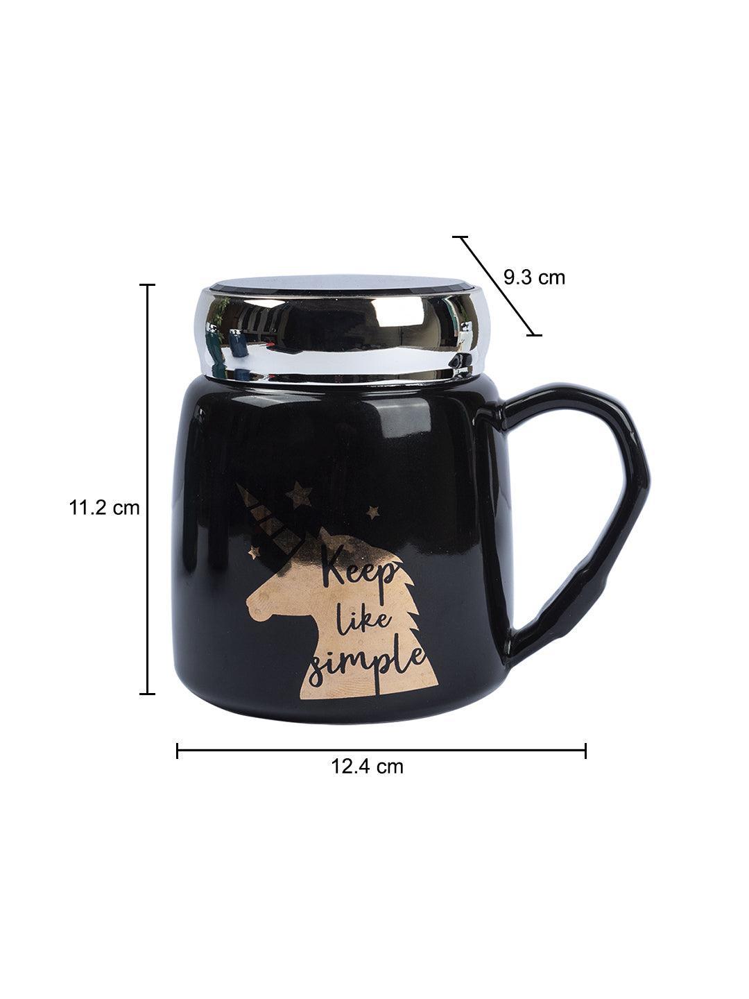 'Keep Like Simple' Coffee Mug With Lid - Black, 360Ml - MARKET 99