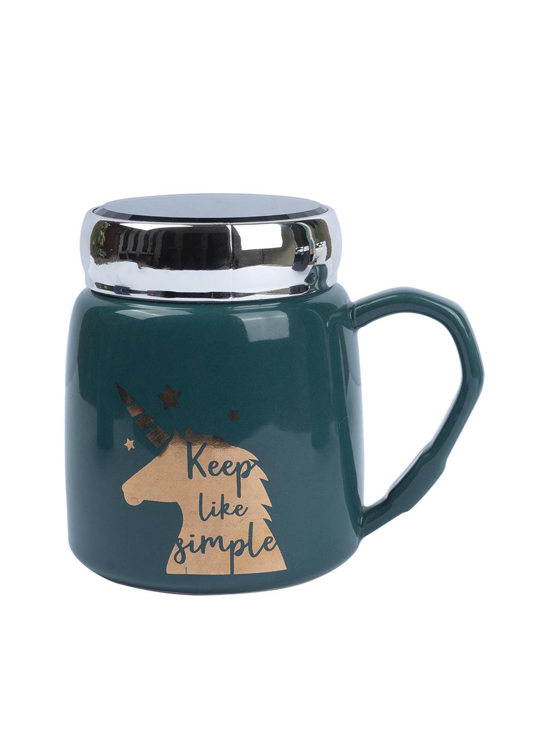 Keep Like Simple' Coffee Mug With Lid - Sea Green, 360Ml - MARKET 99
