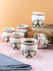 Kulhads, Hand Painted, Handmade, Indian Traditional Style Kulhad, Off White Colour, Ceramic, Set of 6, 130 mL - MARKET 99
