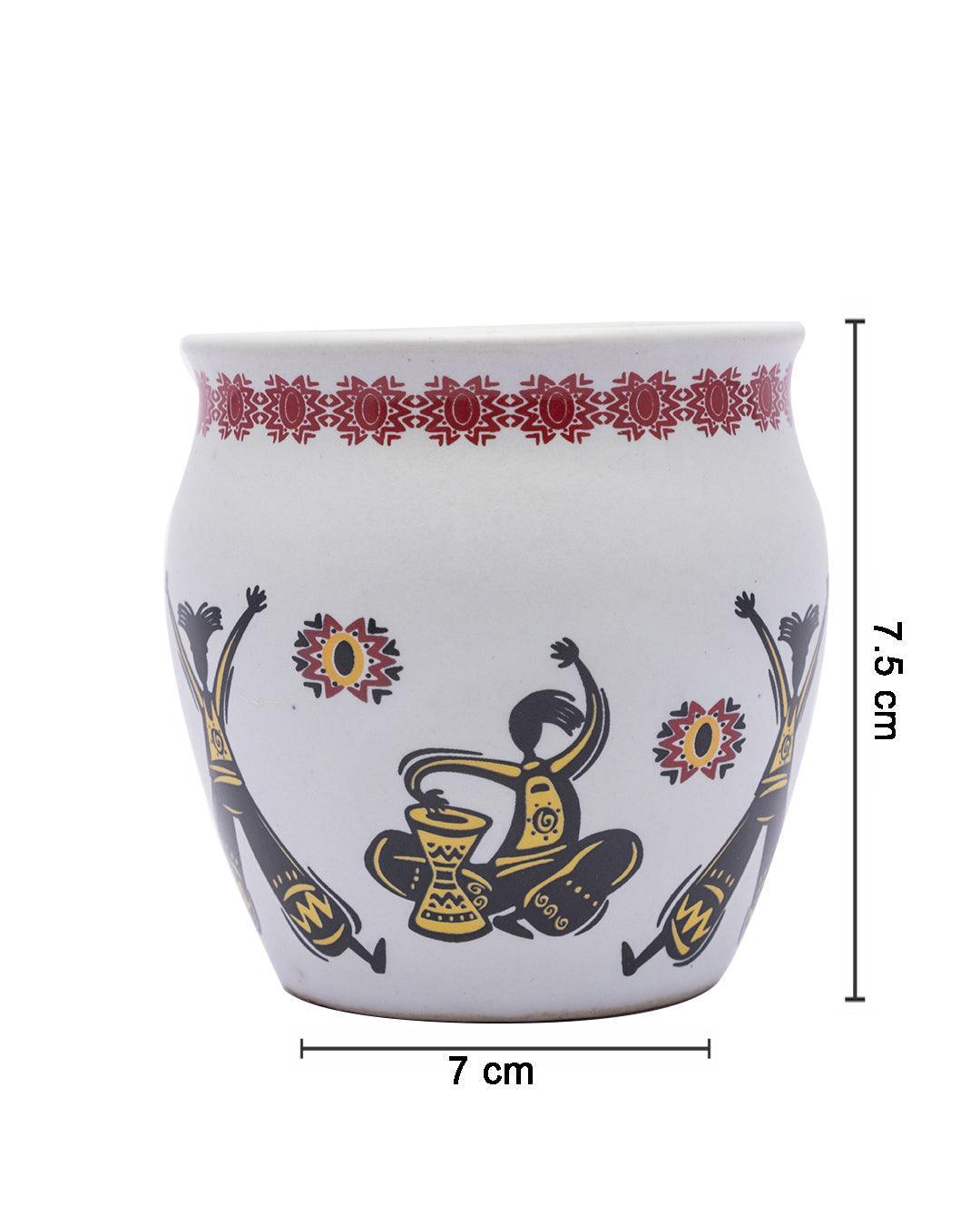 Kulhads, Hand Painted, Handmade, Indian Traditional Style Kulhad, Off White Colour, Ceramic, Set of 6, 130 mL - MARKET 99