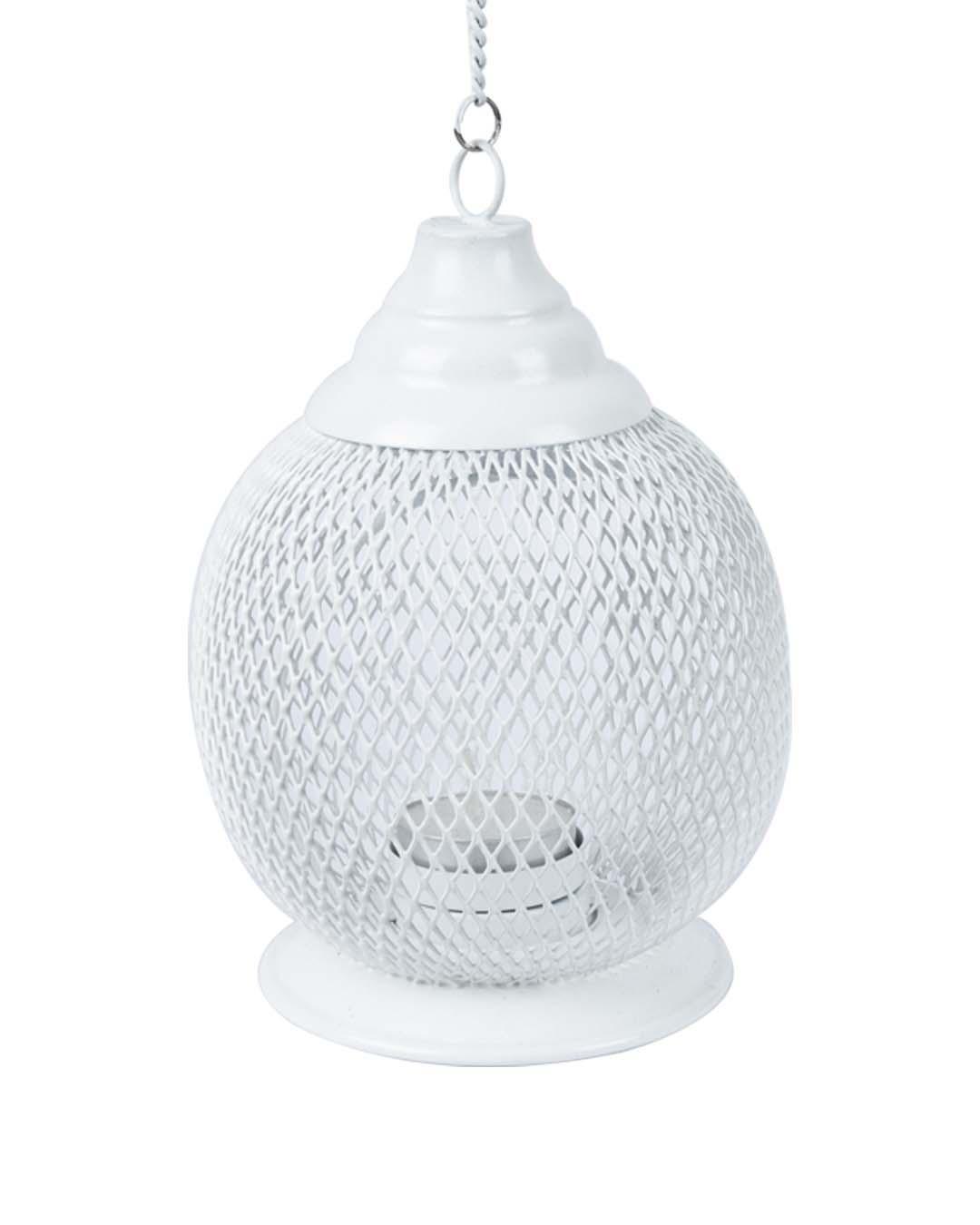Lighting Hanging T-Light Holder, Diwali Decor, White, Iron - MARKET 99