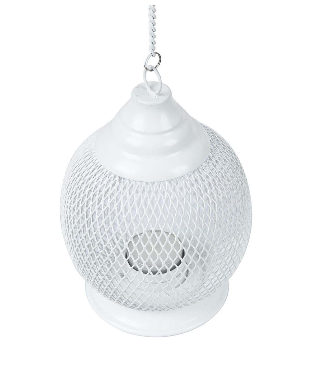 Lighting Hanging T-Light Holder, Diwali Decor, White, Iron - MARKET 99