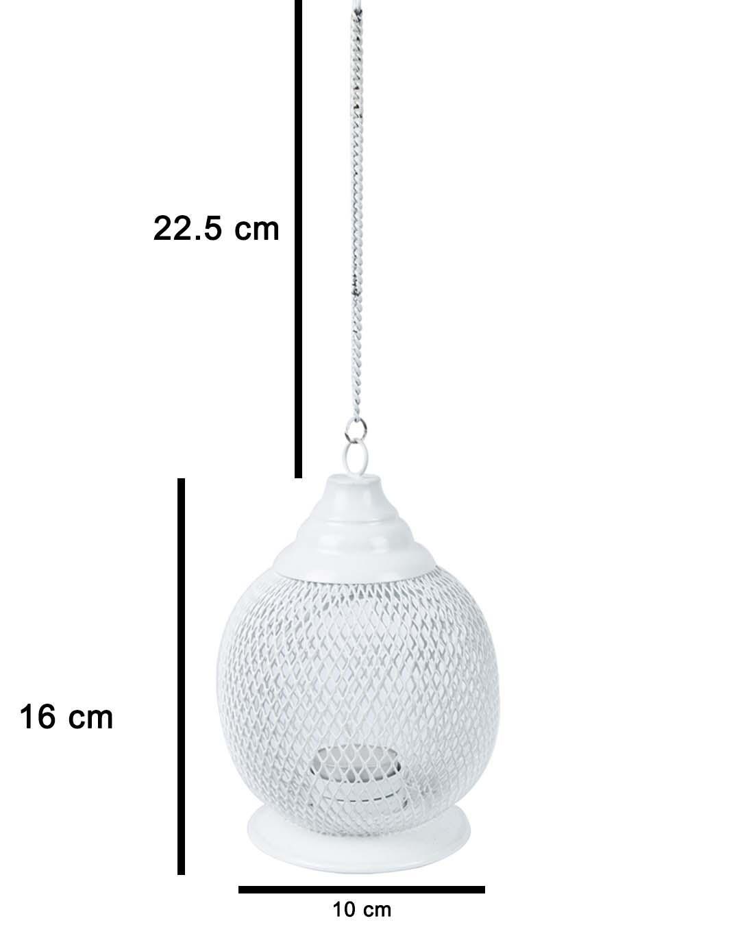 Lighting Hanging T-Light Holder, Diwali Decor, White, Iron - MARKET 99