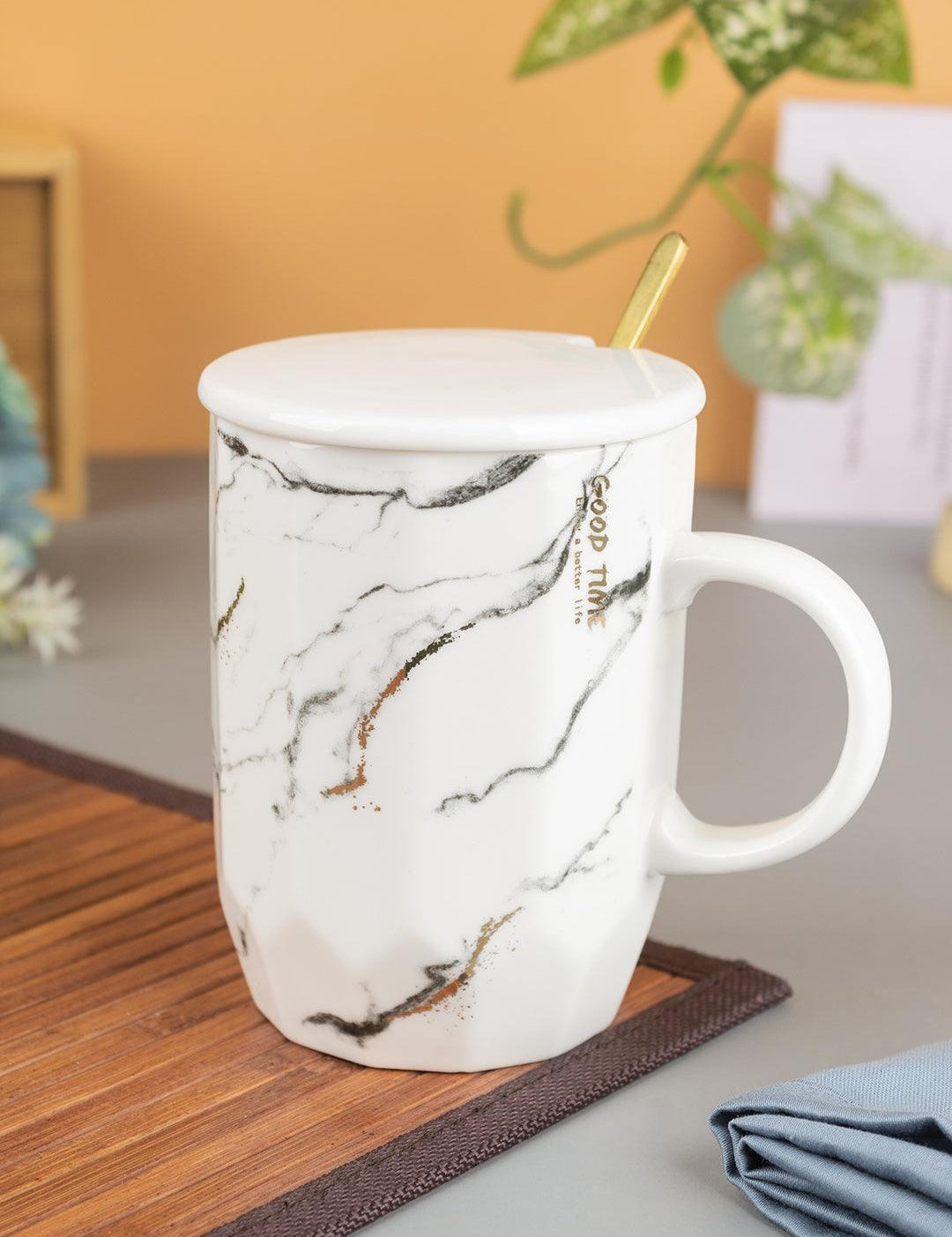 Marble Ceramic Mugs With Lid (350 mL) - MARKET 99