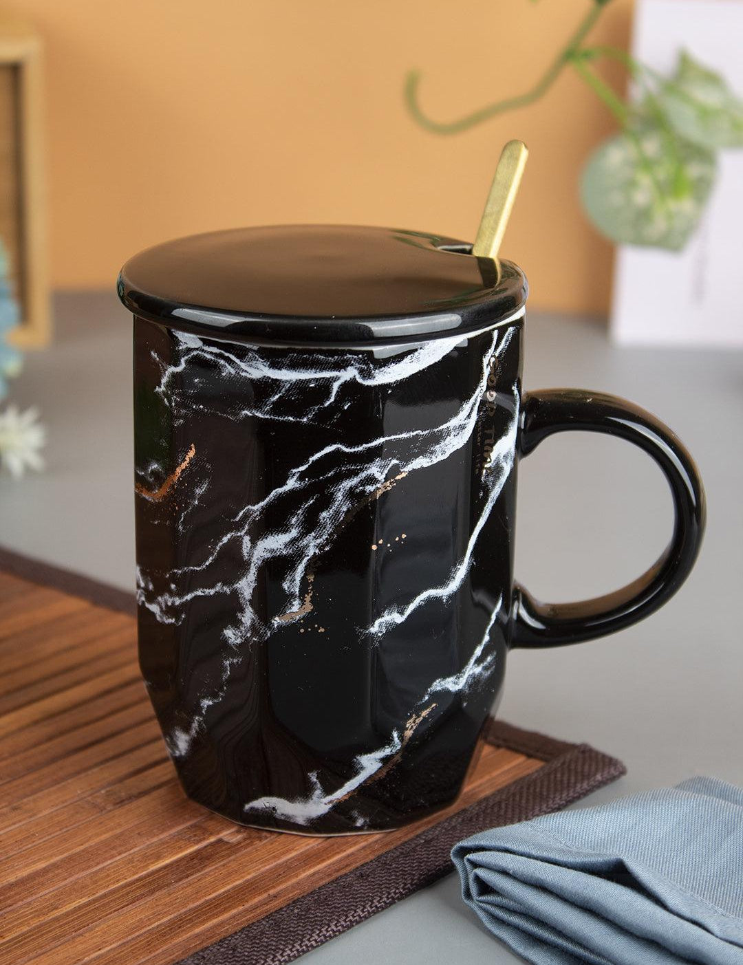 Marble Ceramic Mugs With Lid (350 mL) - MARKET 99