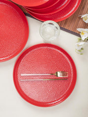 Market 99 Hammered Melamine Tableware Red Glossy Finish Full Plates for Dining Table (Set Of 6, Red) - MARKET 99