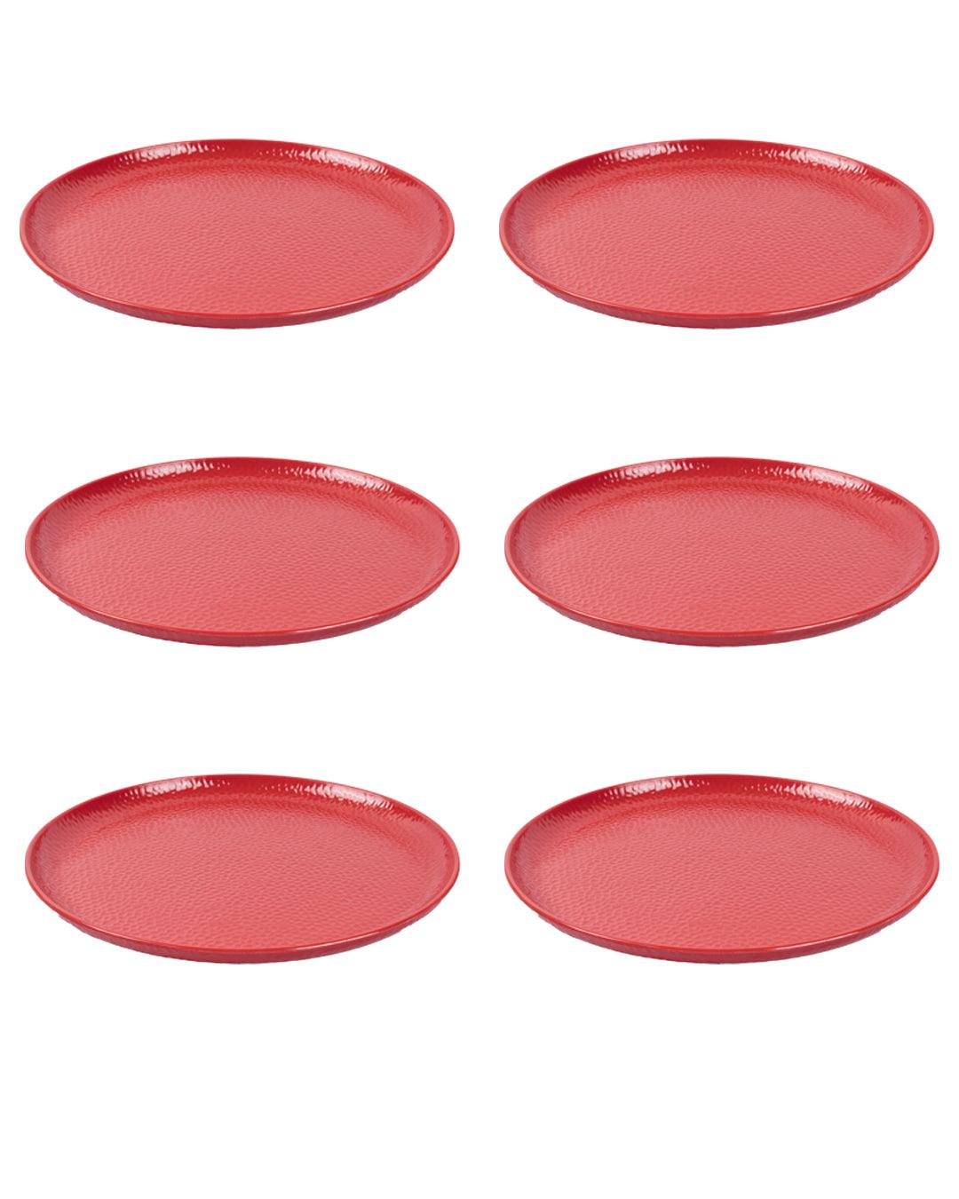 Market 99 Hammered Melamine Tableware Red Glossy Finish Full Plates for Dining Table (Set Of 6, Red) - MARKET 99