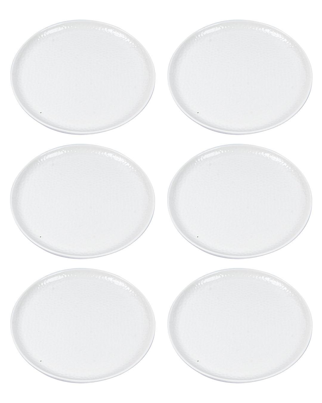 Market 99 Hammered Melamine Tableware White Glossy Finish Quarter Plates for Dining Table (Set Of 6, White) - MARKET 99