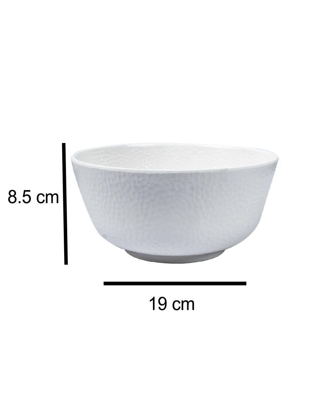 Market 99 Hammered Melamine Tableware White Glossy Finish Serving Bowls for Dining Table (Set Of 2, 1300 mL ) - MARKET 99