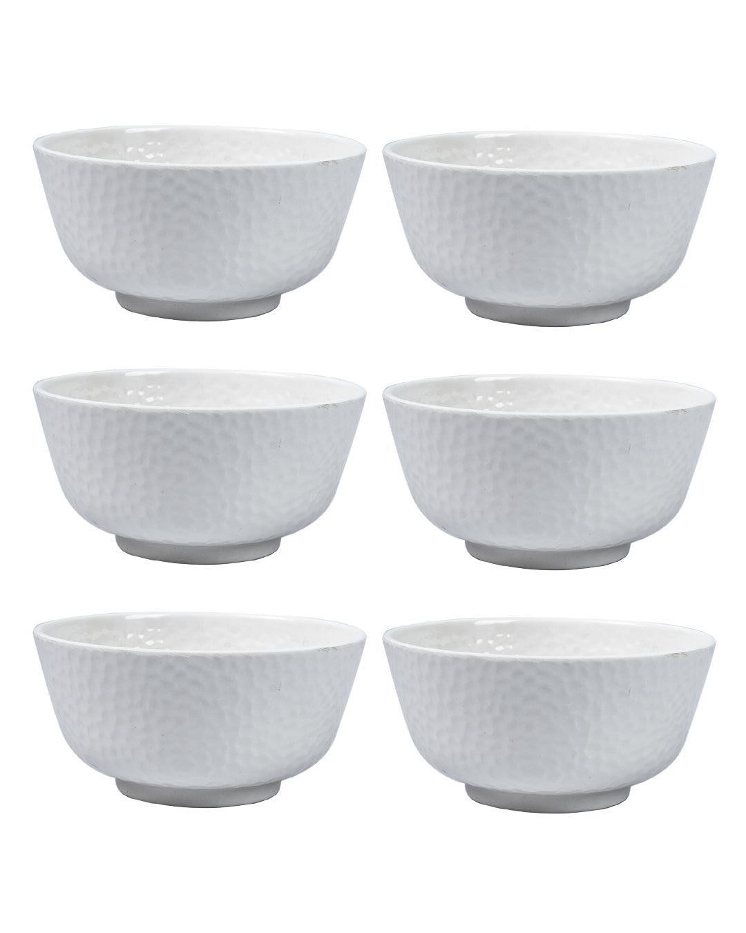 Market 99 Hammered Melamine Tableware White Glossy Finish Soup Bowls for Dining Table (Set Of 6, 300 mL ) - MARKET 99