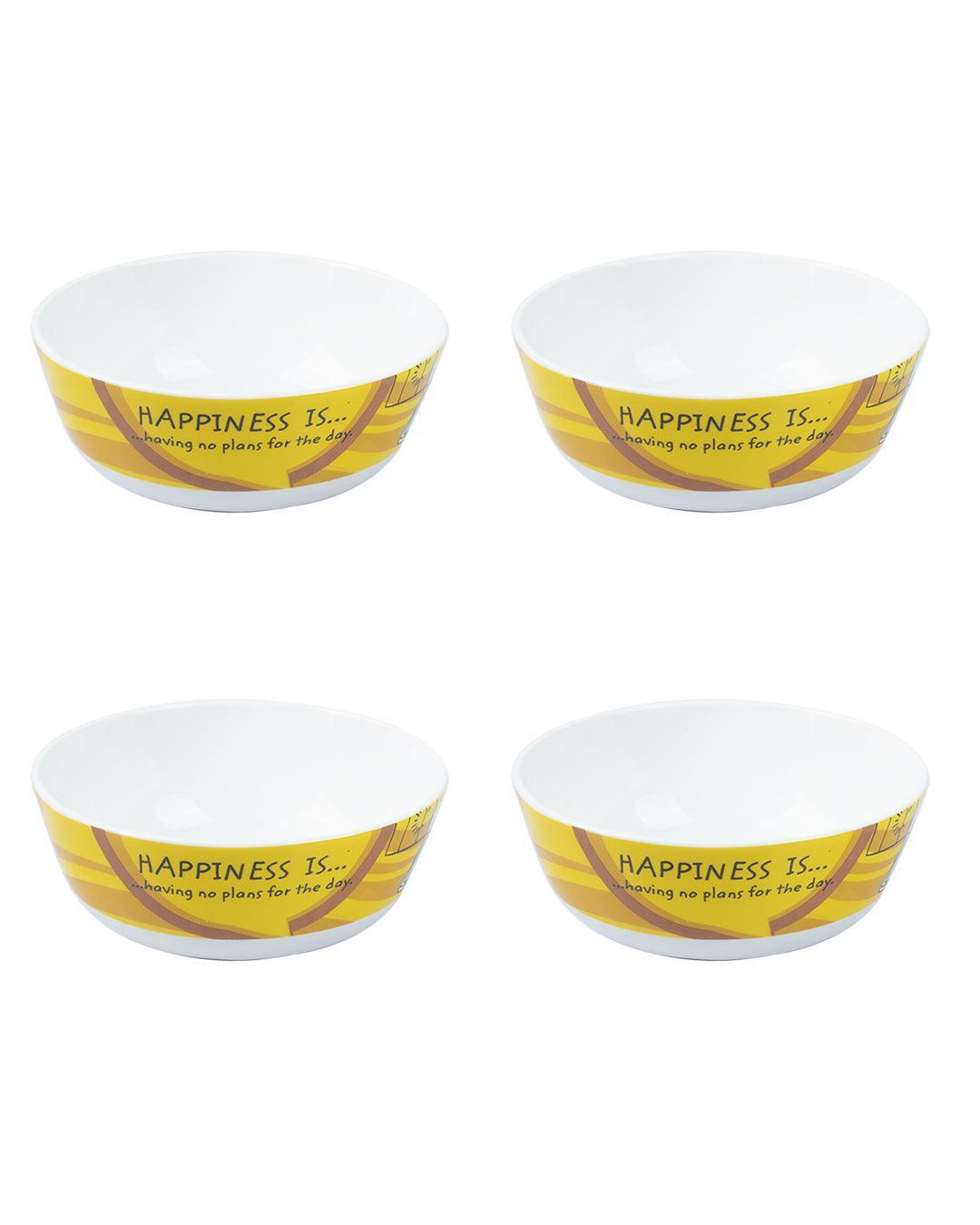 Market 99 - 'HAPPINESS IS … having no plans for the day' Graphic Print Serving Bowl Katoris In Ceramic (Set of 4, 340 mL) - MARKET 99