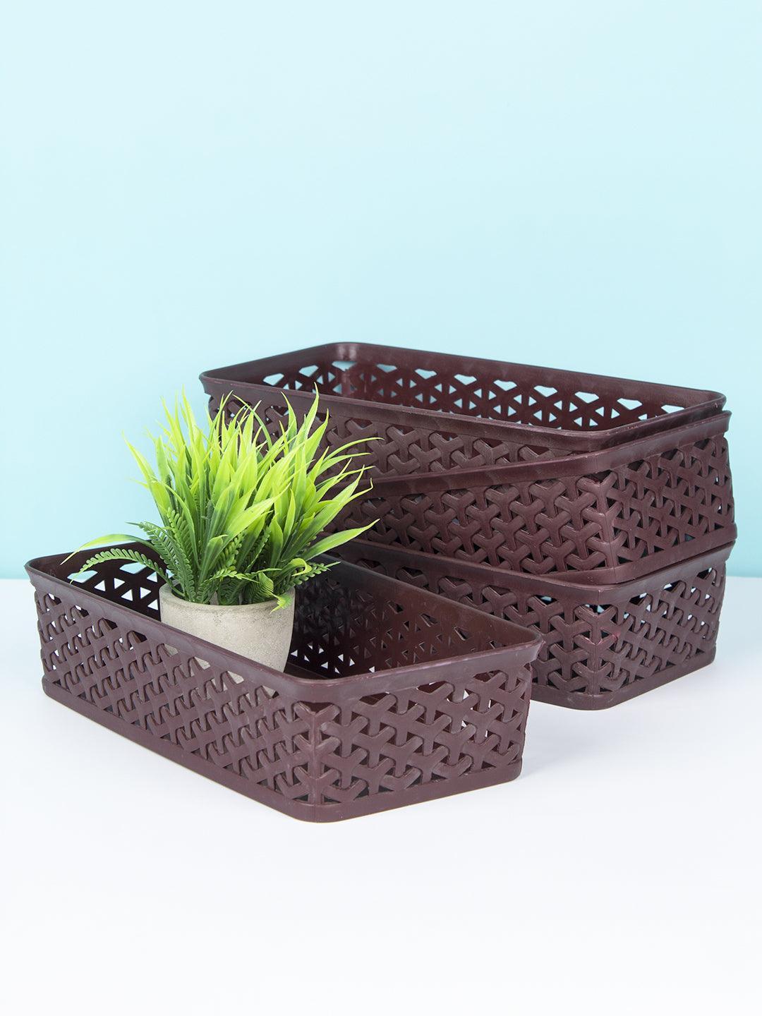 Market 99 Medium Plastic Multipurpose Storage Basket ( Set Of 4, Solid Brown Colour) - MARKET 99