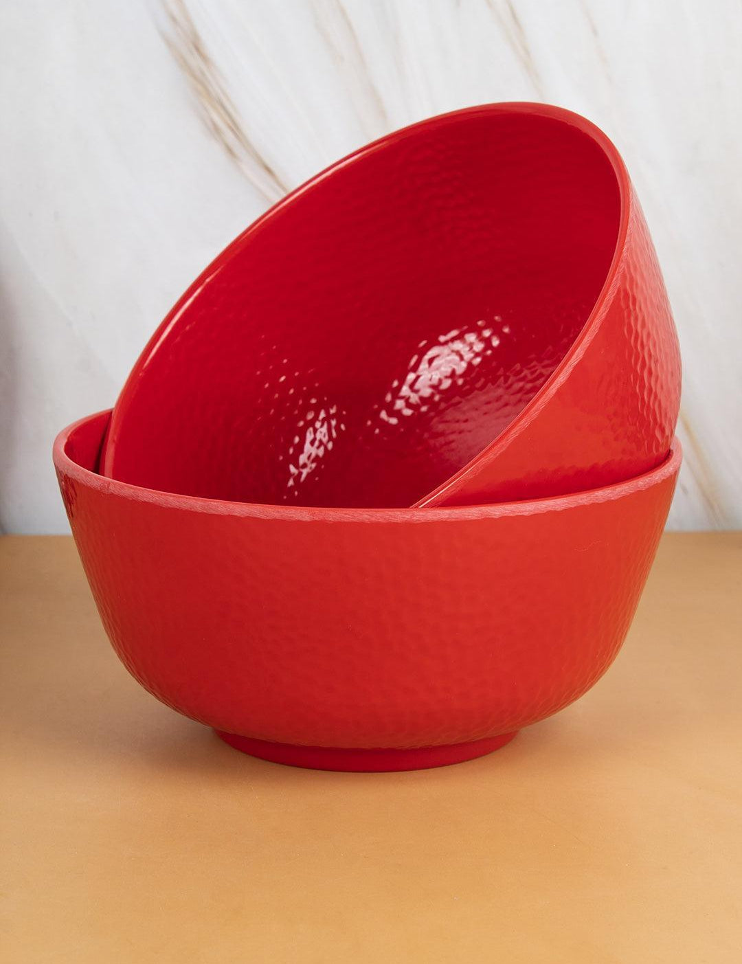 Market 99 Melamine Tableware Red Serving Bowls for Dining Table (Set Of 2, 1300mL ) - MARKET 99