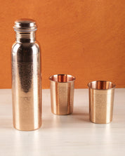 Market99 Bottle with Tumbler Set, 1 Bottle, 2 Tumblers, Copper, Set of 3, 1 Litre - MARKET 99