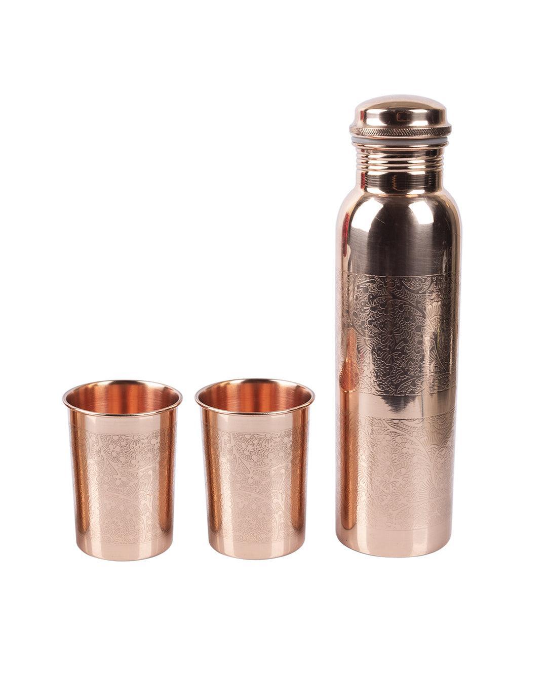 Market99 Bottle with Tumbler Set, 1 Bottle, 2 Tumblers, Copper, Set of 3, 1 Litre - MARKET 99