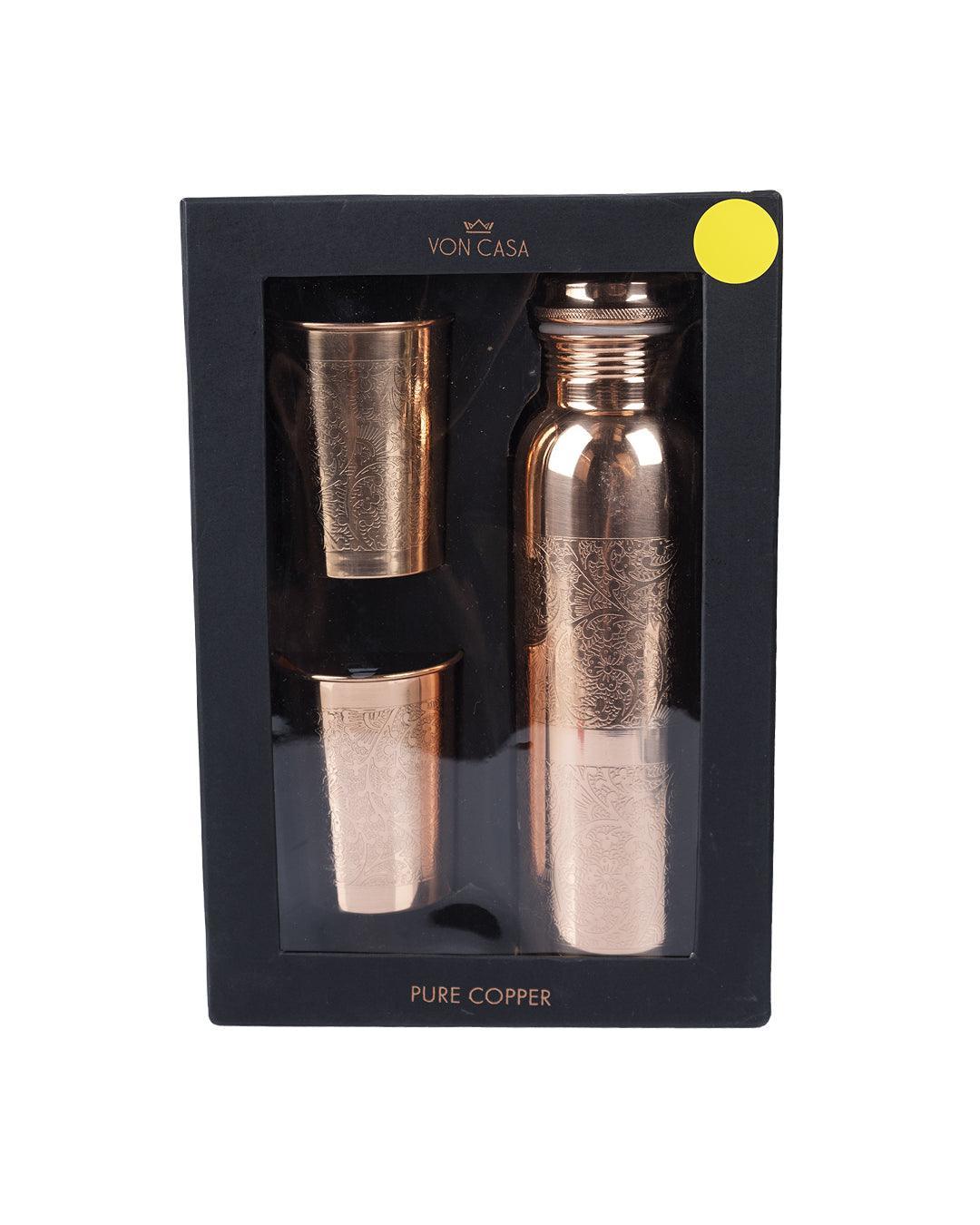 Market99 Bottle with Tumbler Set, 1 Bottle, 2 Tumblers, Copper, Set of 3, 1 Litre - MARKET 99
