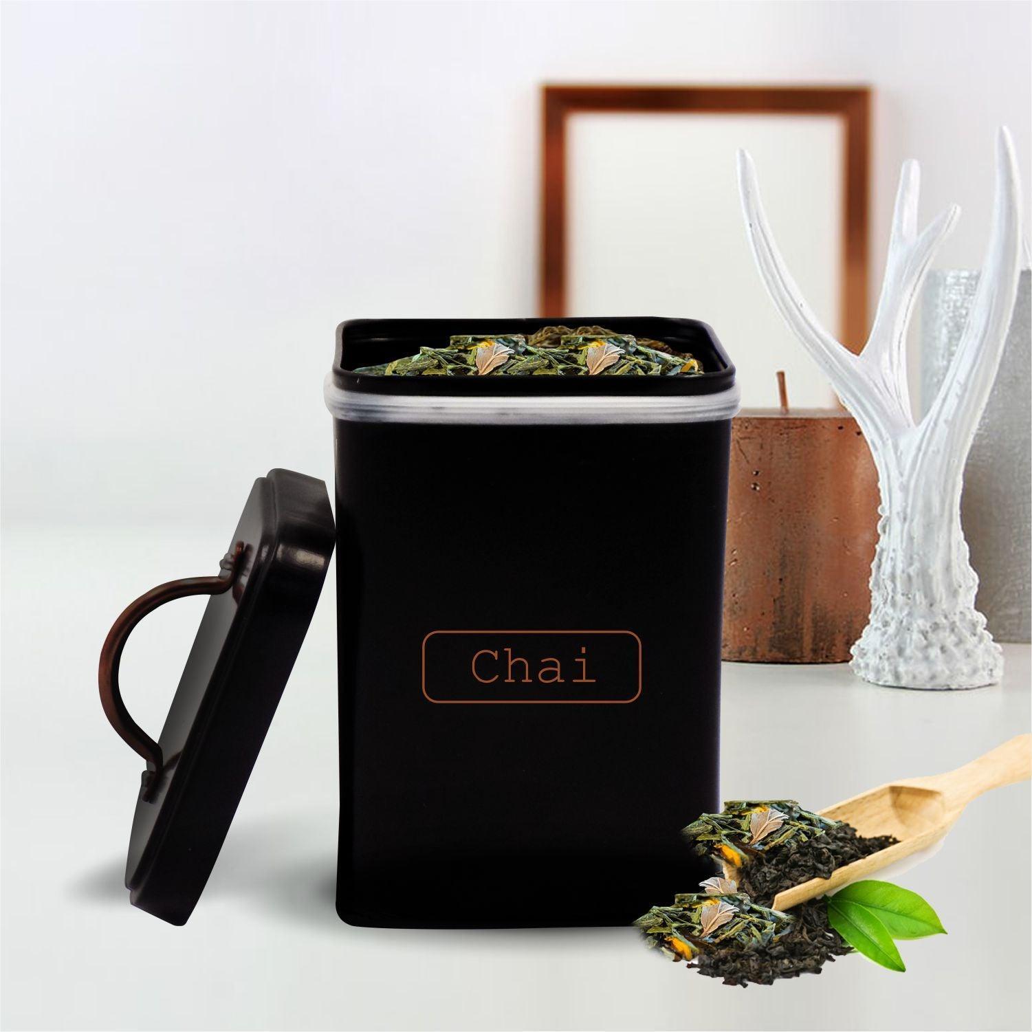 Market99 Chai Jar, Kitchen Decorative, Countertop Metal Storage Jar, Black, Mild Steel | (1 Litre) - MARKET 99