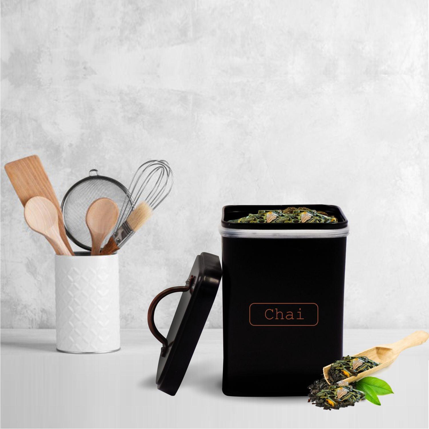 Market99 Chai Jar, Kitchen Decorative, Countertop Metal Storage Jar, Black, Mild Steel | (1 Litre) - MARKET 99