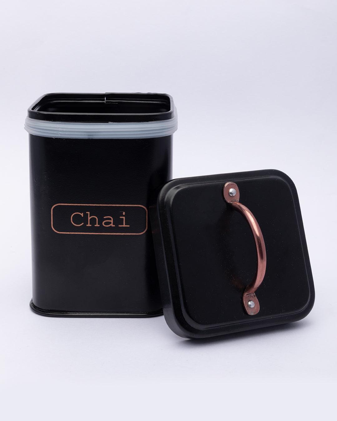 Market99 Chai Jar, Kitchen Decorative, Countertop Metal Storage Jar, Black, Mild Steel | (1 Litre) - MARKET 99