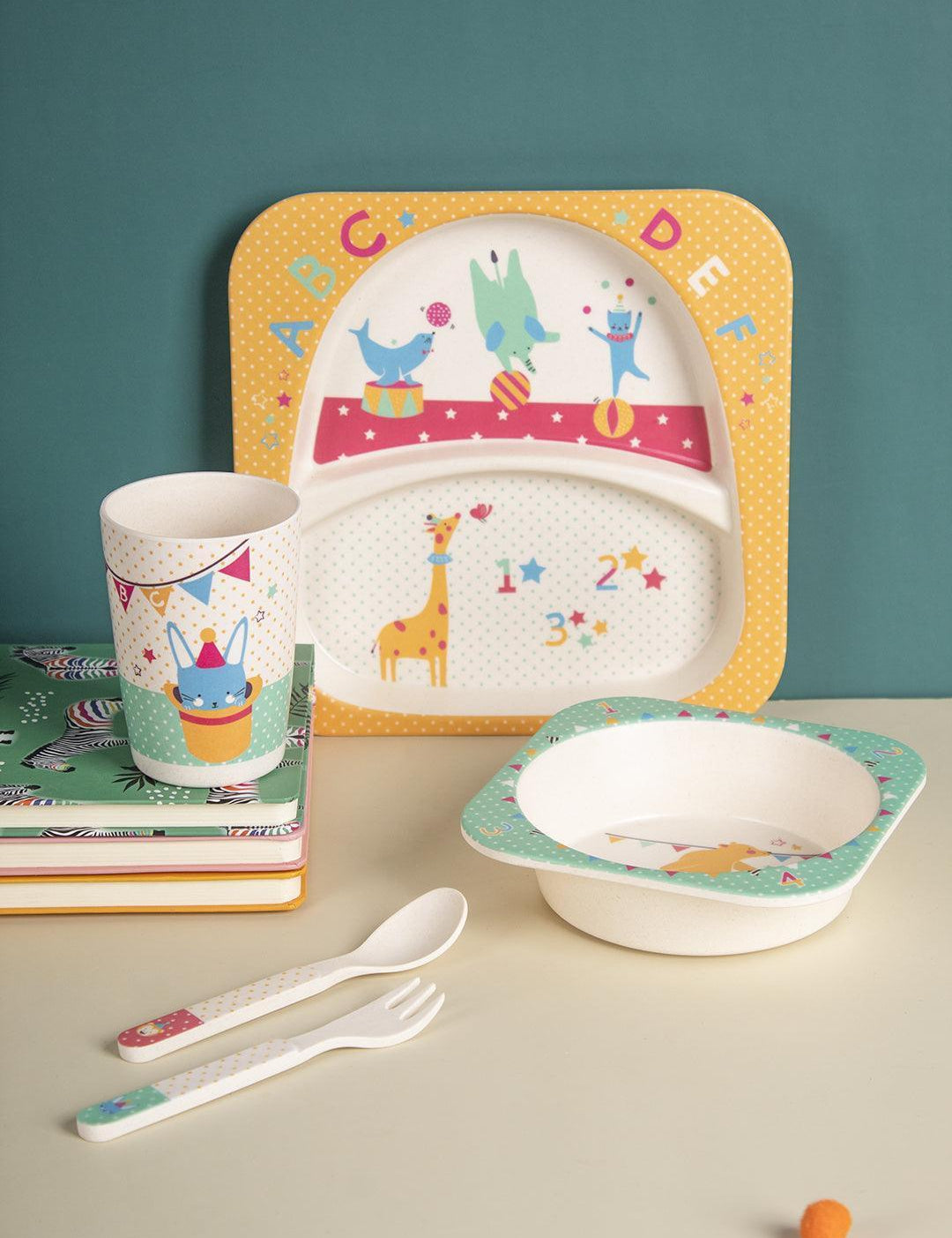 Market99 Children'S Pastel Dinner Set 1 Plate, 1 Bowl, 1 Tumbler, 1 Fork & 1 Spoon - MARKET 99