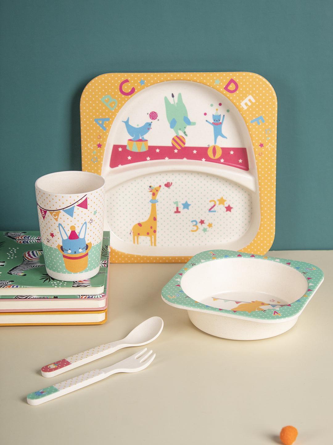 Market99 Children'S Pastel Dinner Set 1 Plate, 1 Bowl, 1 Tumbler, 1 Fork & 1 Spoon - MARKET 99