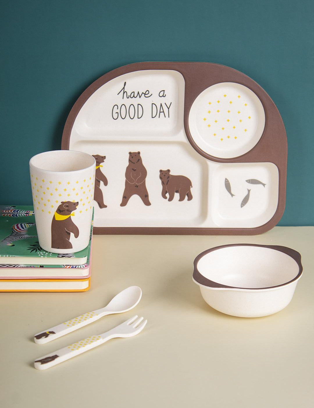 Market99 Children'S Pastel Dinner Set 1 Plate, 1 Bowl, 1 Tumbler, 1 Fork & 1 Spoon - MARKET 99
