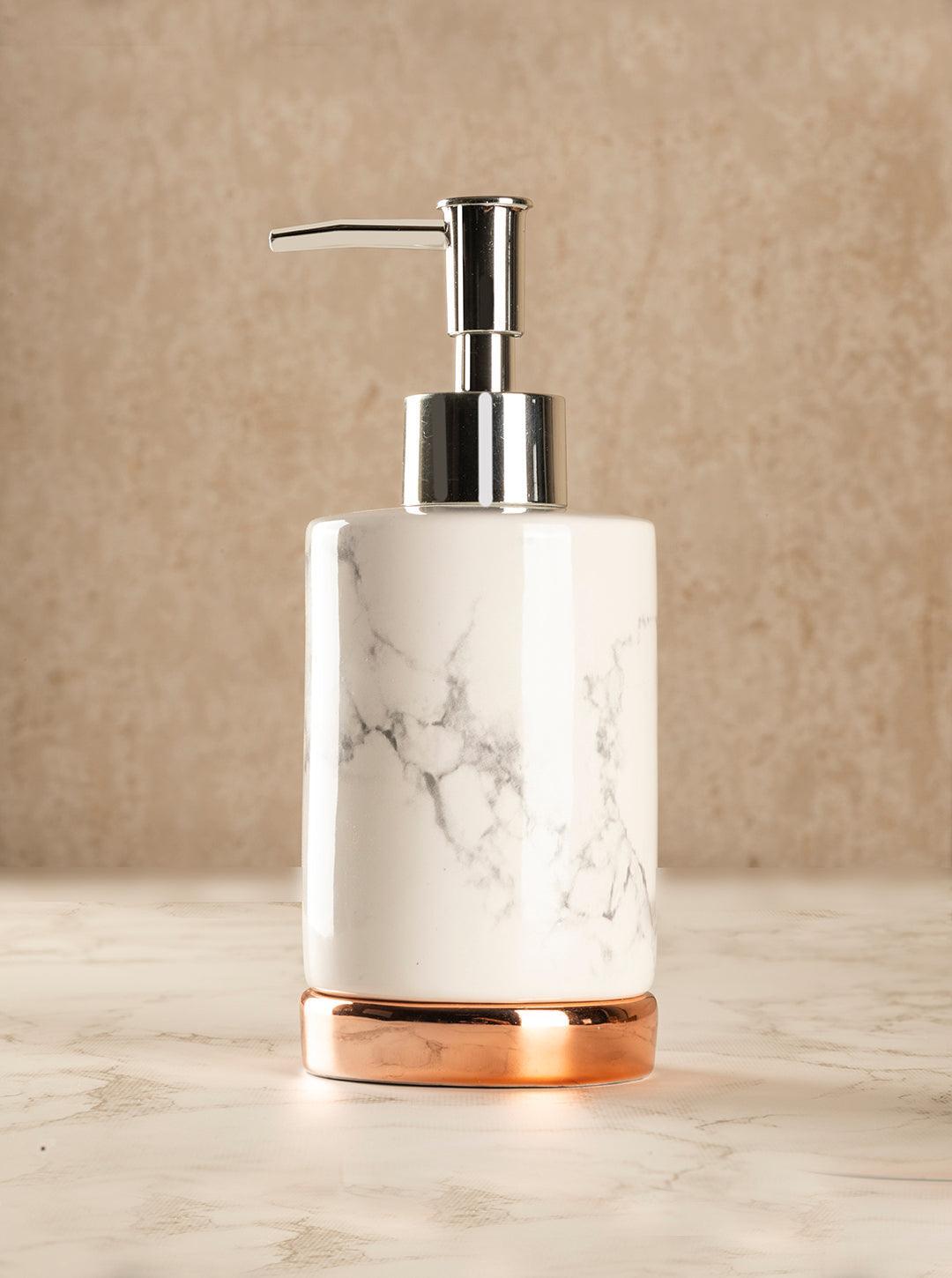 Market99 Handcrafted Dispenser, Rust Proof Chrome Finish Pump, for Dish Soap, Hand Sanitizer, & Liquid Soap, White, Ceramic, 230 mL - MARKET 99