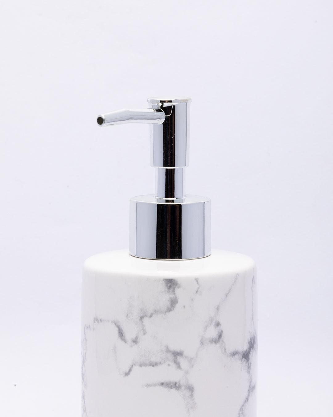 Market99 Handcrafted Dispenser, Rust Proof Chrome Finish Pump, for Dish Soap, Hand Sanitizer, & Liquid Soap, White, Ceramic, 230 mL - MARKET 99