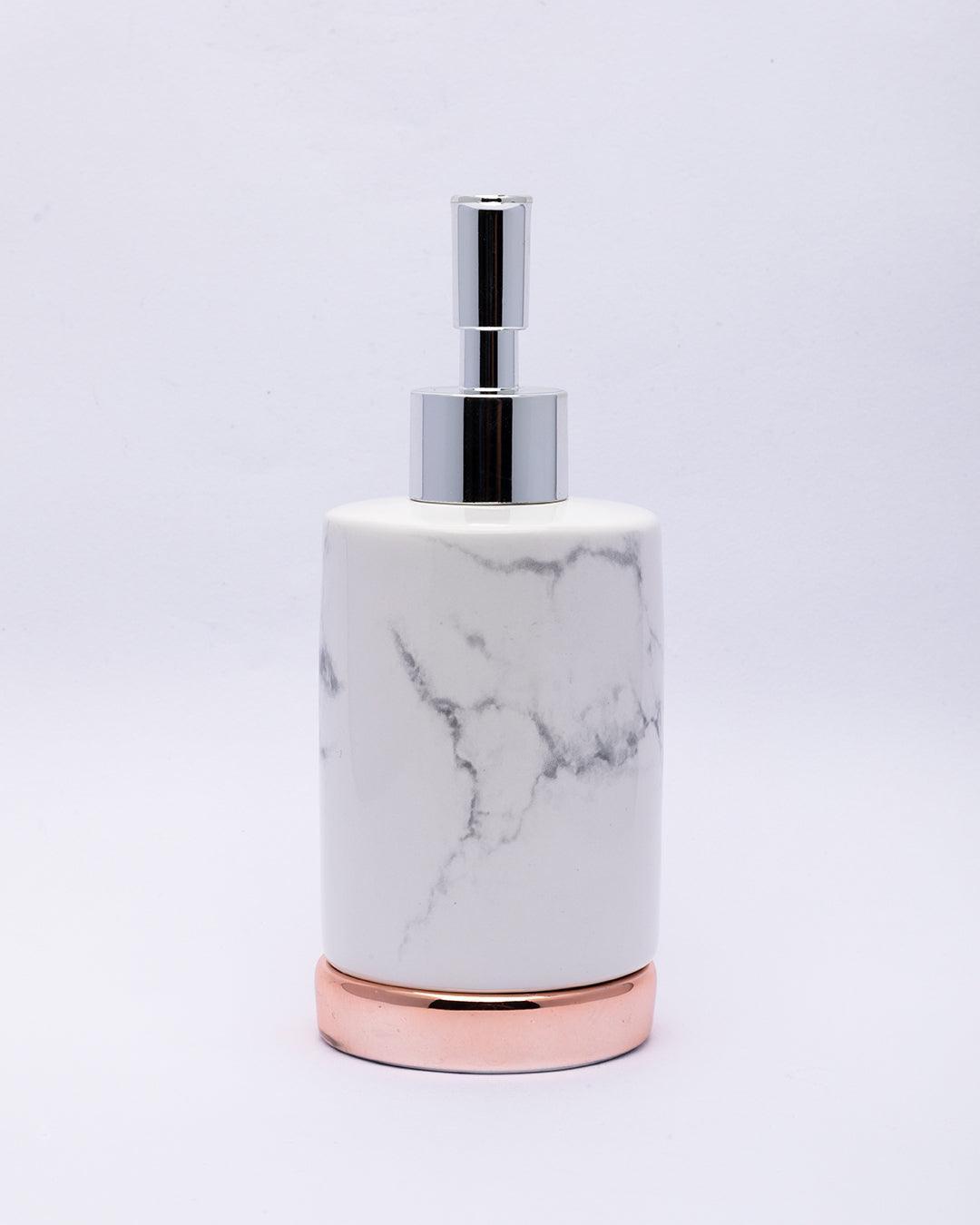 Market99 Handcrafted Dispenser, Rust Proof Chrome Finish Pump, for Dish Soap, Hand Sanitizer, & Liquid Soap, White, Ceramic, 230 mL - MARKET 99