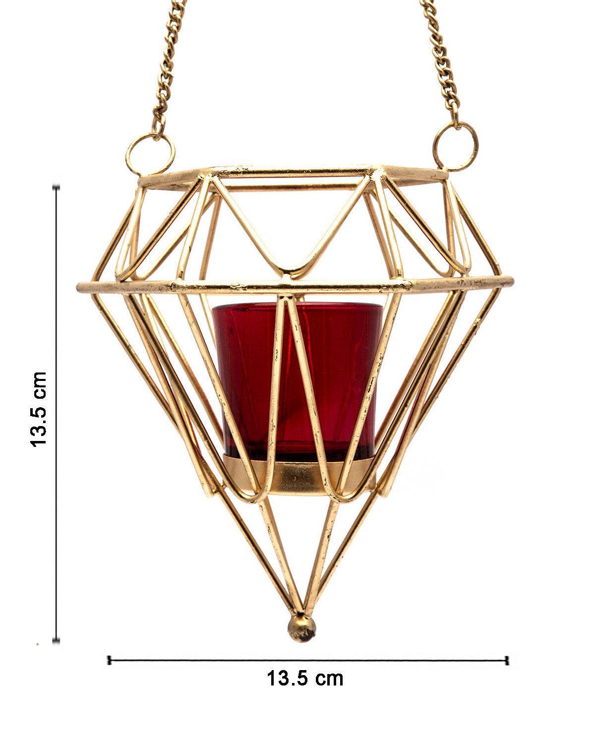 Market99 Hanging T-Light Candle Holder, Diamond Shape, Gold Finish, Mild Steel - MARKET 99