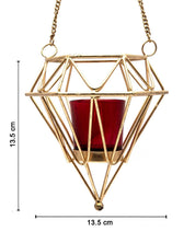Market99 Hanging T-Light Candle Holder, Diamond Shape, Gold Finish, Mild Steel - MARKET 99