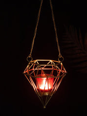 Market99 Hanging T-Light Candle Holder, Diamond Shape, Gold Finish, Mild Steel - MARKET 99