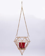 Market99 Hanging T-Light Candle Holder, Diamond Shape, Gold Finish, Mild Steel - MARKET 99